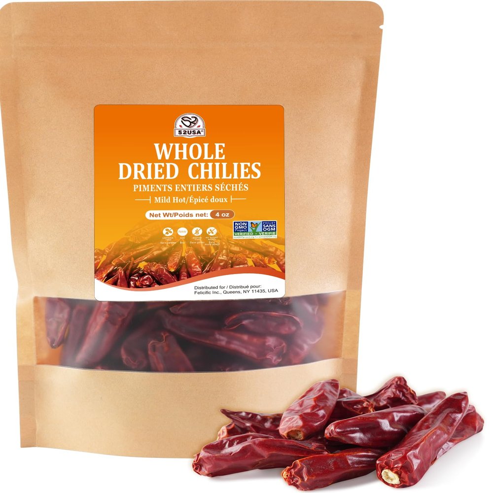 52USA Szechuan Red Dried Chilis, Whole Chili, Mild Spicy Chinese Chili 4 Oz (Mild Hot)