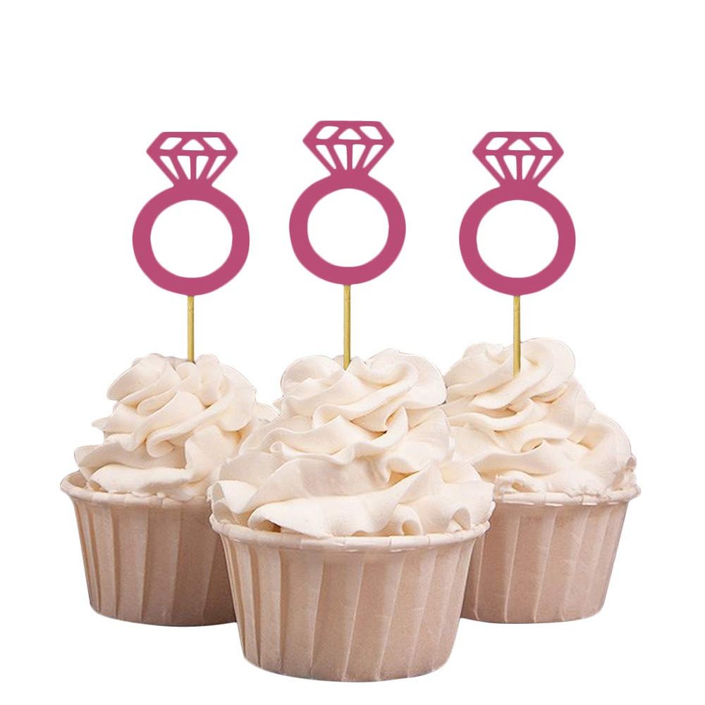 Darling Souvenir, Wedding Engagement Ring Cupcake Toppers, Party Dessert Decorations - Pack Of 20
