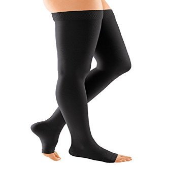 medi Duomed Soft (BS CCL 1) Compression Stockings Thigh Length with Silicone topband Open Toe Black X Large