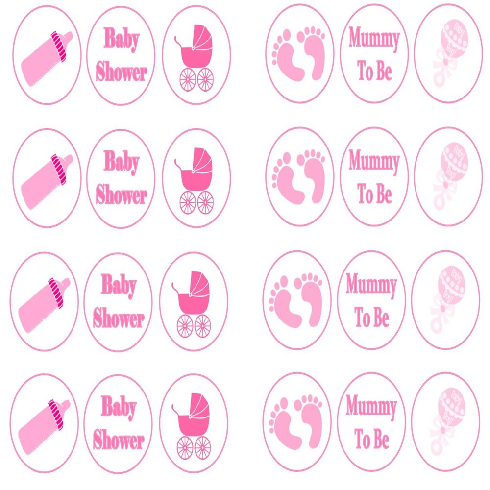 Baby Shower Pink Collection 24 x Cupcake / Cake Toppers choice of Wafer Paper or Icing (1.5" Uncut Premium Wafer Toppers x 24)