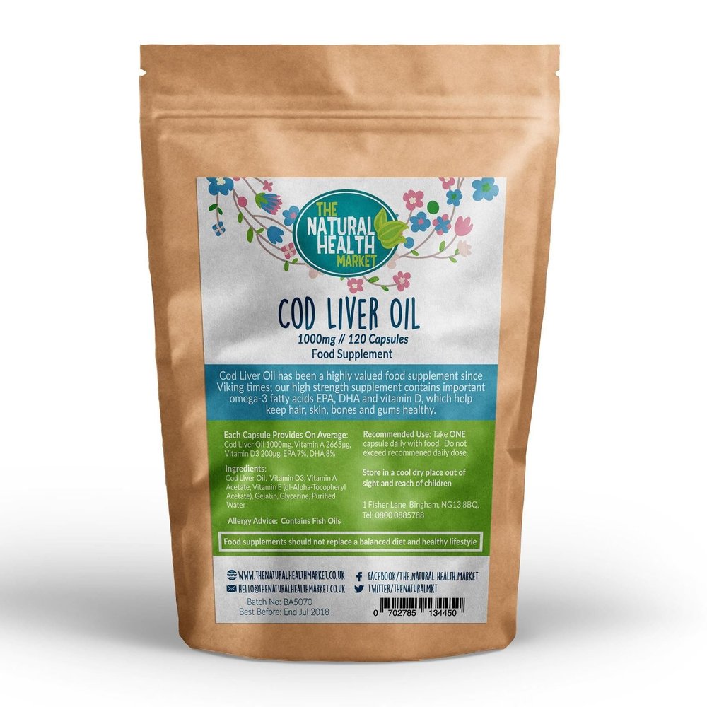 Natural Cod Liver Oil Capsules Rich in Vitamins Omega 3 Potent Superfood by The Natural Health Market (720 Capsules)