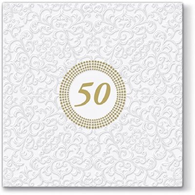 20 Napkins Symbol 50 White / Gold / Gold Wedding / Birthday 33 x 33 cm