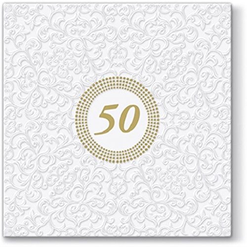 20 Napkins Symbol 50 White / Gold / Gold Wedding / Birthday 33 x 33 cm