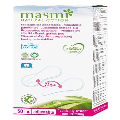 30 Masmi Adaptable Flexi Panty Liners Organic Cotton for Bikini Thong Tanga G String, Biodegradable, Perfume, Chlorine and Dioxin Free (Single Pack)