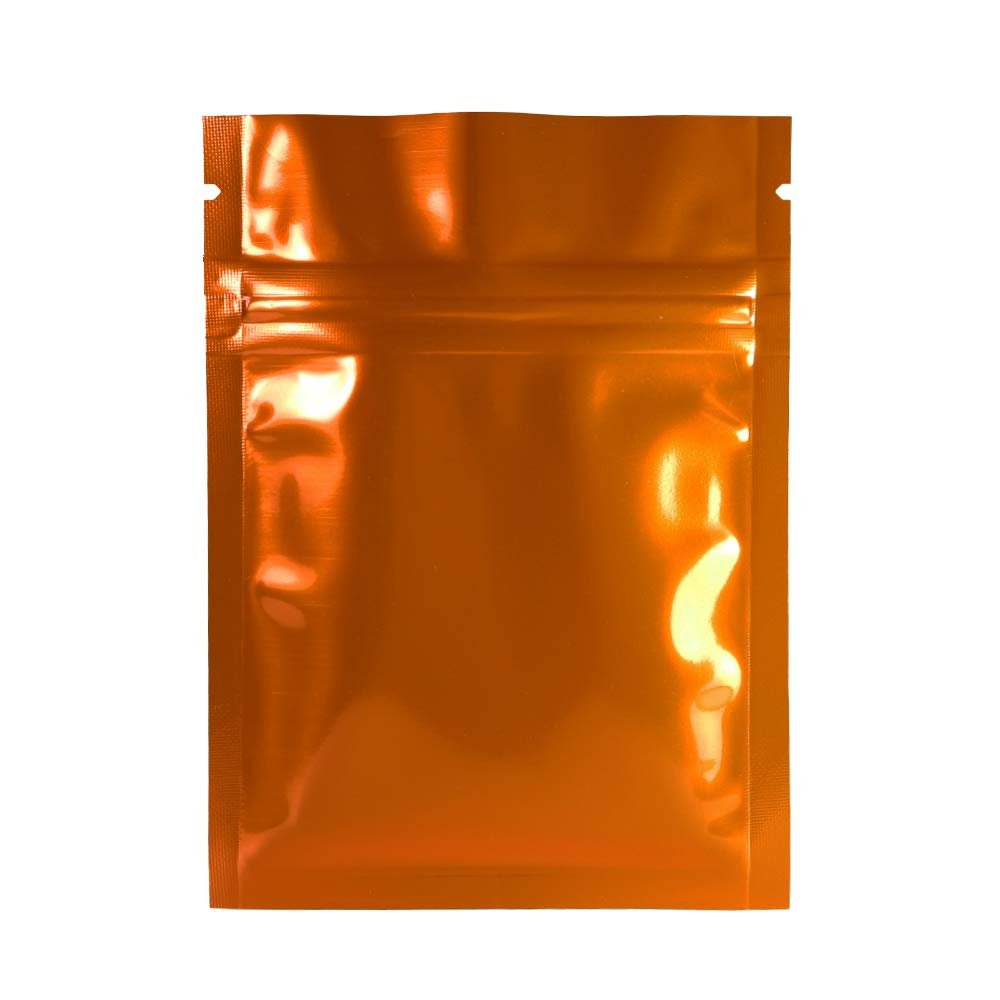 100 Durable Double-Sided Metallic Foil Mylar Flat Ziplock Bag 7.5x10cm (3x4") (Orange)