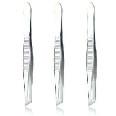 Luxxi (3 Pack) Slant Tweezers - Precision Stainless Steel Slant Tip Tweezers Hair Plucker for Hair and Eyebrows Personal Care (Silver Tone)