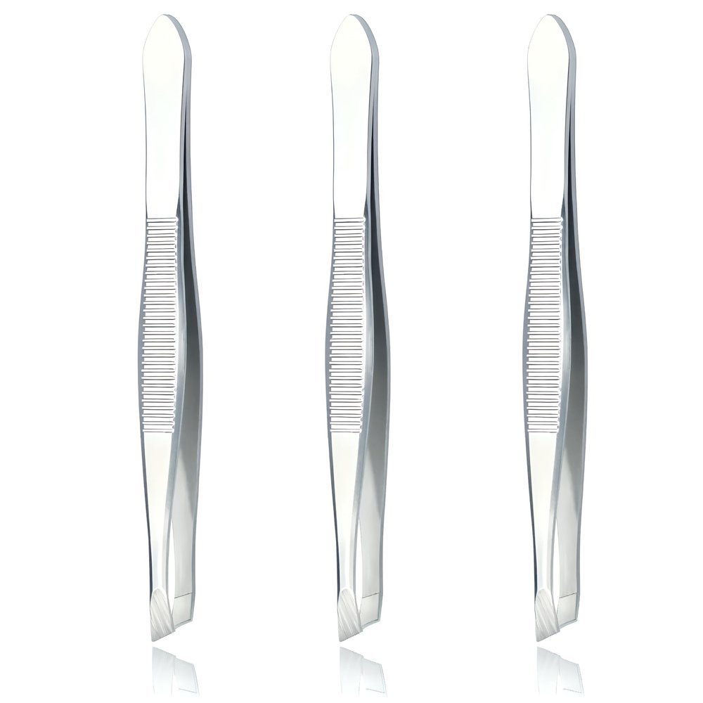 Luxxi (3 Pack) Slant Tweezers - Precision Stainless Steel Slant Tip Tweezers Hair Plucker for Hair and Eyebrows Personal Care (Silver Tone)