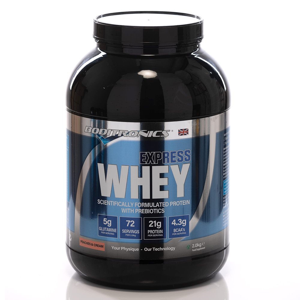 Boditronics Express Whey Protein Powder Muscle Building Powder with Dietary Fibre, BCAA, and High Levels of L-Glutamine Prebiotic Mass Gainer Whey Protein Isolate Protein Shakes