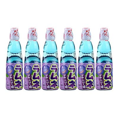 Hatakosen Ramune Soda - Blueberry Flavour 200ml (6 Bottles)