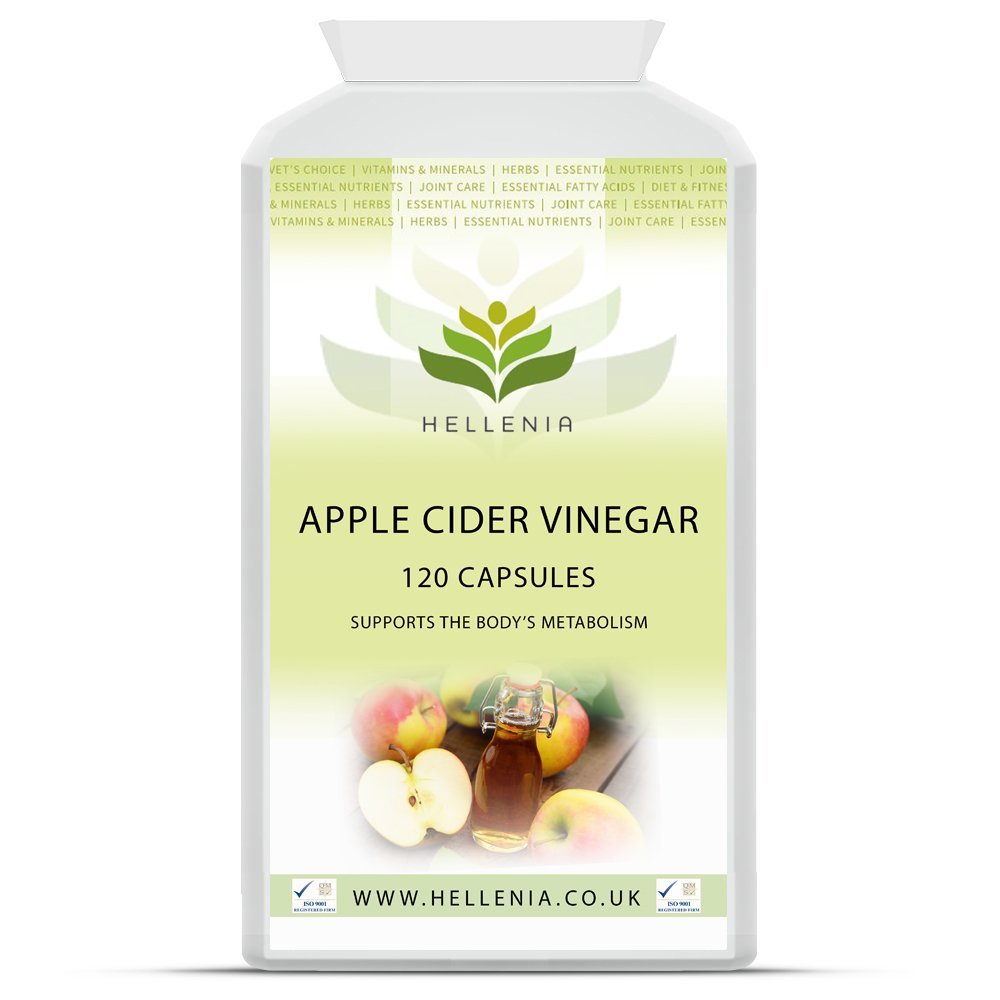 Apple Cider Vinegar 1000mg per Serving | 120 Capsules | Metabolism Support, Blood Sugar Control, PH Balance and Liver Support - High Strength Apple Cider Vinegar - Made in The UK by Hellenia