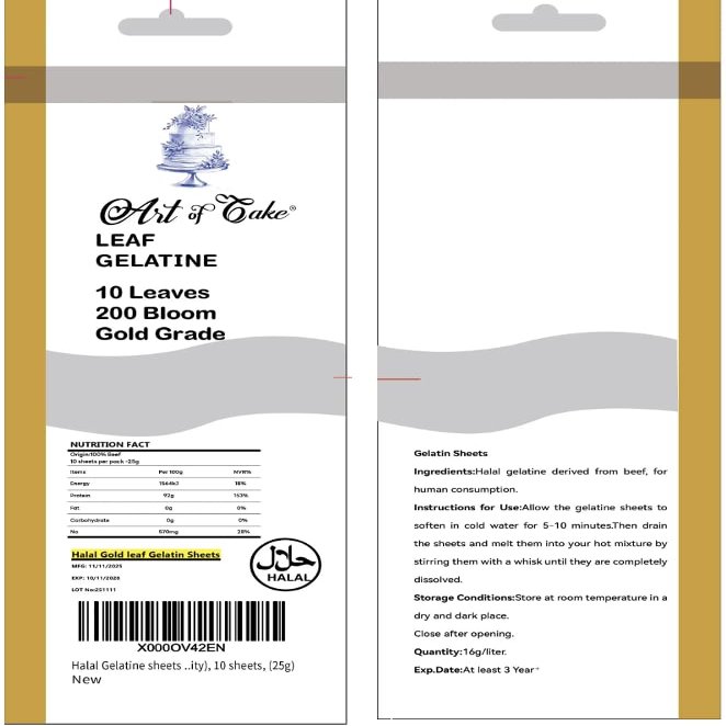 Art of cake Halal Certified Gelatine Sheets -10 Sheets (20g)