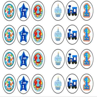 1st Birthday Blue 24 x Cupcake / Cake Toppers Choice of Wafer Paper or Icing (1.5" Uncut Wafer Paper Toppers x 24)