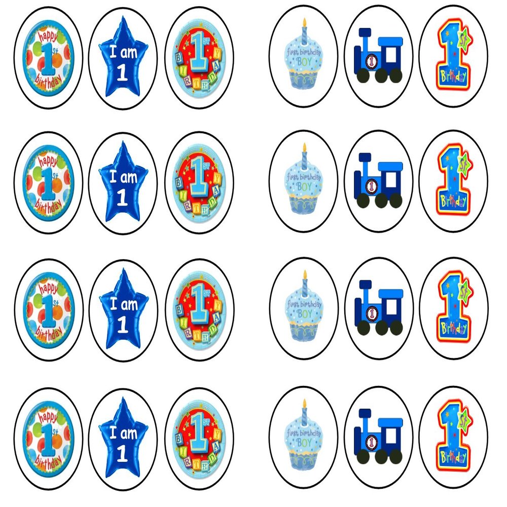 1st Birthday Blue 24 x Cupcake / Cake Toppers Choice of Wafer Paper or Icing (1.5" Uncut Wafer Paper Toppers x 24)