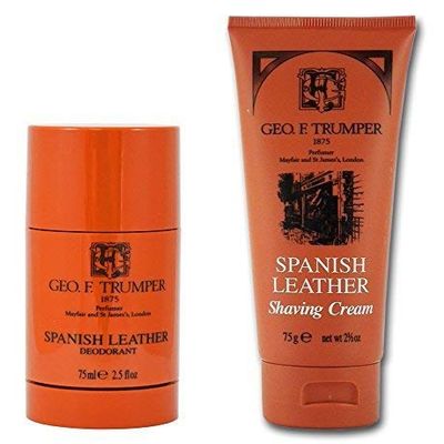 Geo F Trumper Spanish Leather Shaving Cream Tube and Deodorant Stick