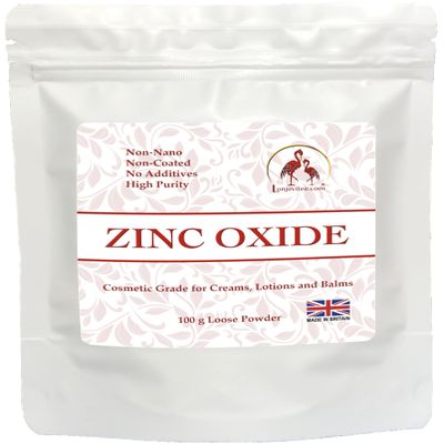 Lonjevitee Zinc Oxide Powder - Cosmetic Grade - 100g Pure Powder Packed in a resealable Stand-up Pouch.