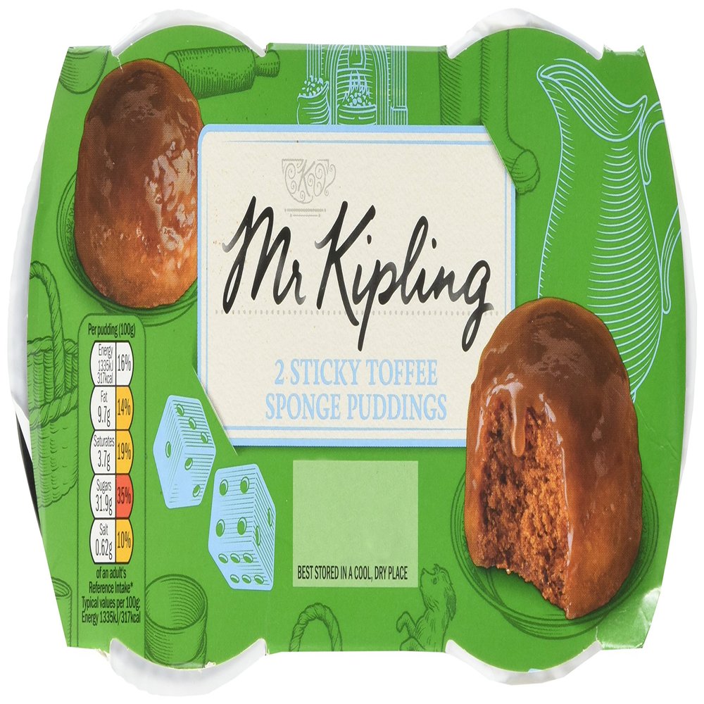 Mr Kipling 95 g Sticky Toffee Sponge Puddings, 220 g Box, 2 per Pack (Pack of 2)