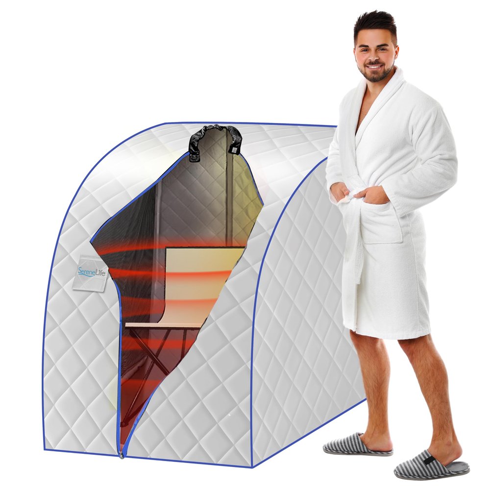 SereneLife Portable Home Sauna Tent, One Person Infrared Steam Sauna Box with Heating Foot Pad, Chair & Remote Control, Indoor Personal Spa Steam Room for Relaxation & Detox