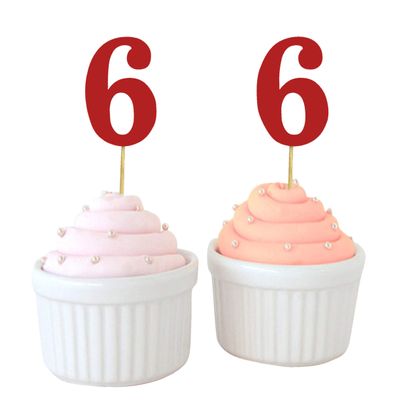 Darling Souvenir, Number 6 Birthday Year Cupcake Toppers, Birthday/Anniversary Party Dessert Decorations - Pack Of 20