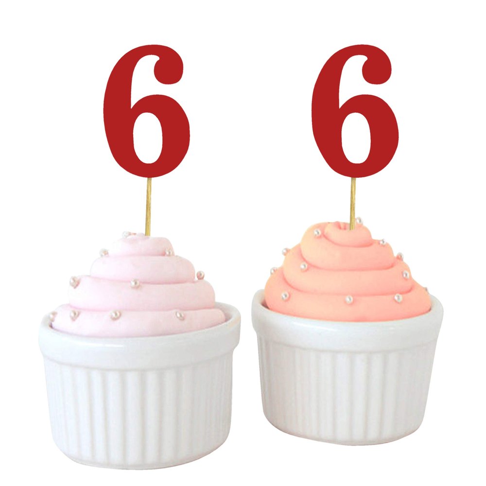 Darling Souvenir, Number 6 Birthday Year Cupcake Toppers, Birthday/Anniversary Party Dessert Decorations - Pack Of 20