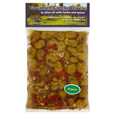 Attis Gourmet Greek Aegea Pitted Olives in Olive Oil, 400 g