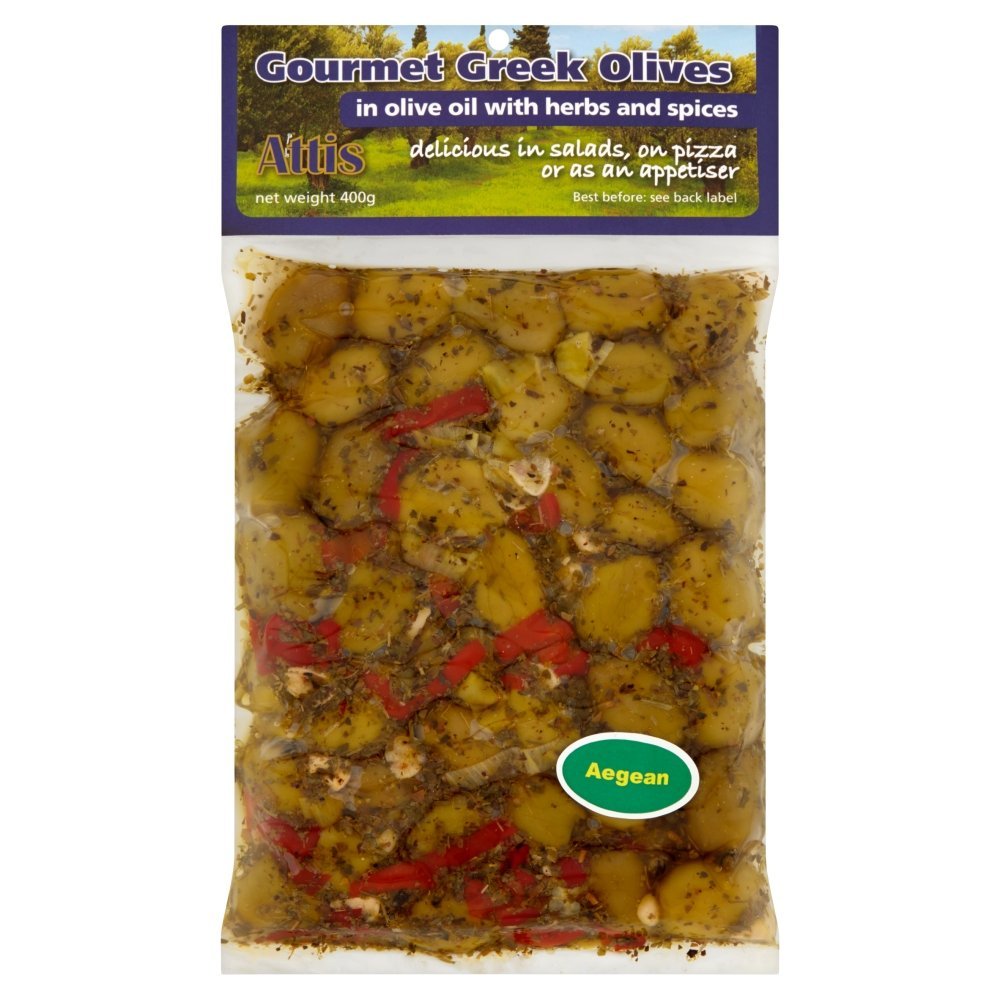 Attis Gourmet Greek Aegea Pitted Olives in Olive Oil, 400 g