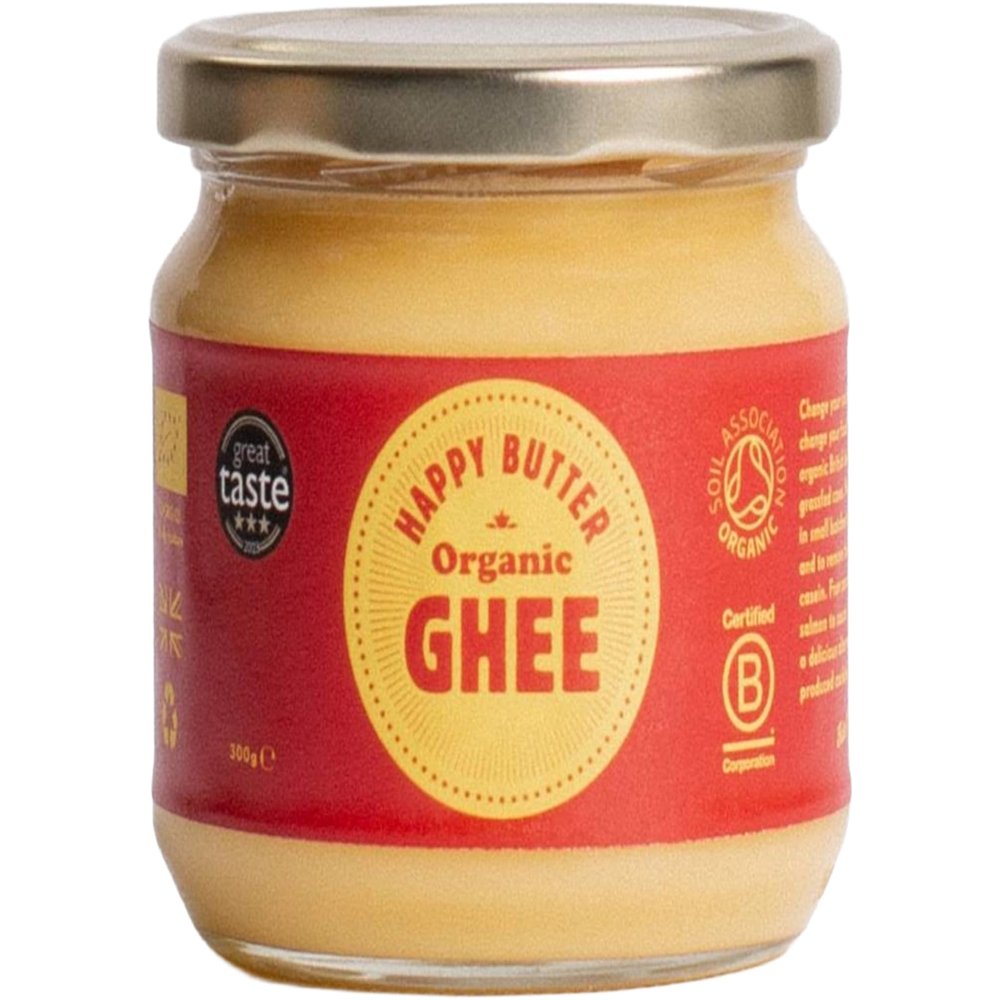 Happy Butter | Organic Ghee 300g  Grass-Fed British Clarified Butter | Lactose & Casein Free | Rich in Vitamins A,D,E & K | Award-Winning Organic Ghee for Cooking, Baking & Bulletproof Coffee |
