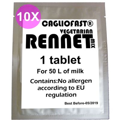10 x CAGLIO FAST Tablet Vegetarian Rennet For 500 L Milk 