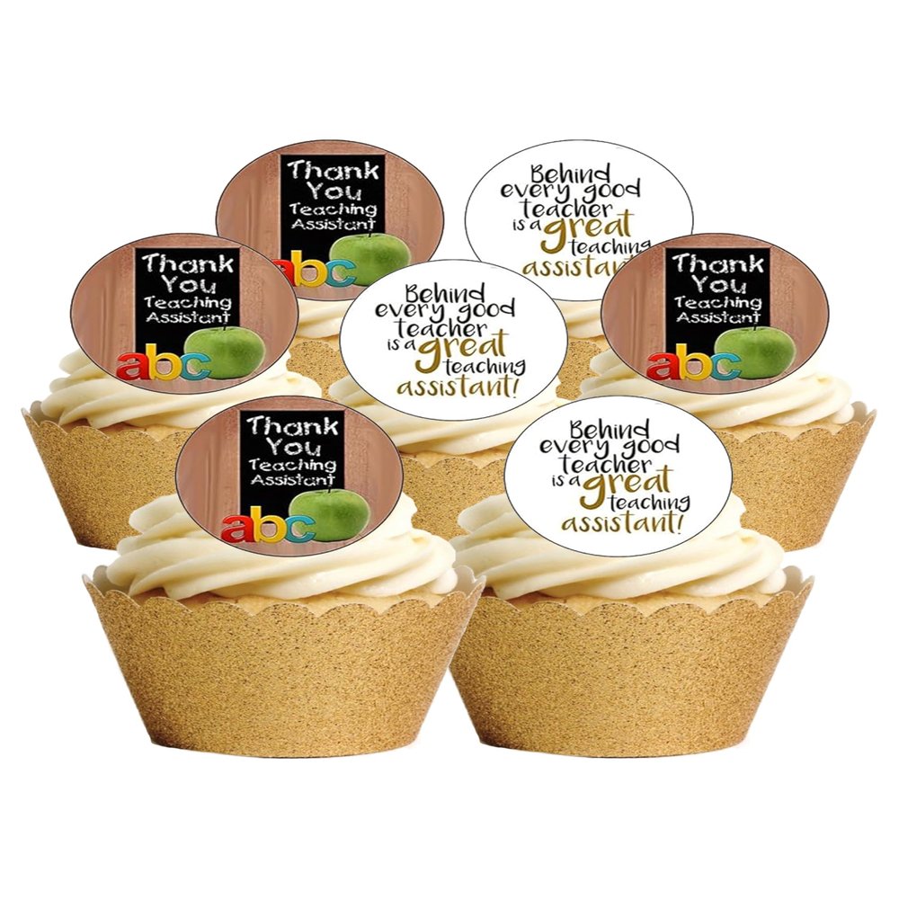 24 Precut Thank you Teaching Teacher Assistant Edible Wafer Paper Cake Toppers Decorations