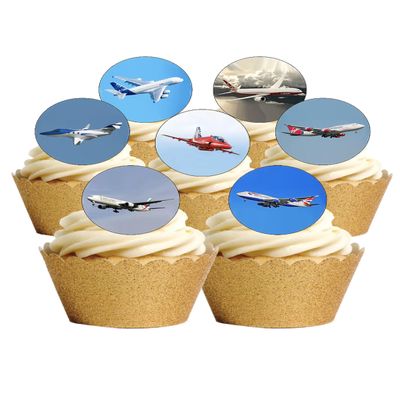 24 Precut Aeroplane Plane Jet Air Travel Themed Edible Wafer Paper Cake Toppers Decorations - 8 different planes