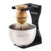 Anbbas Pure Badger Shaving Brush with Wood Handle and Shaving Bowl 2 Layers Stainless Steel,Black Acrylic Thicken Shaving Stand for DE Razor view 1
