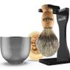 Anbbas 4IN1 Pure Badger Hair Shaving Brush Solid Manchurian Ash Wood Handle,Black Broken-Resistant Acrylic Shaving Stand,Stainless Steel Shaving Bowl Dia 3.2" and Goat Milk Soap 100g view 1