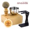 Anbbas 4IN1 Pure Badger Hair Shaving Brush Solid Manchurian Ash Wood Handle,Black Broken-Resistant Acrylic Shaving Stand,Stainless Steel Shaving Bowl Dia 3.2" and Goat Milk Soap 100g view 2