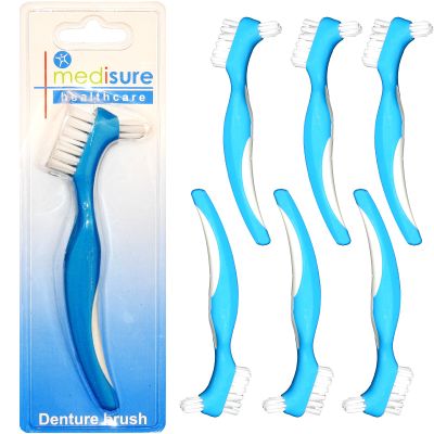 Mediusre Healthcare Orthodontic Denture Cleaning Comfort Contoured Grip Double Sided Brush x 6