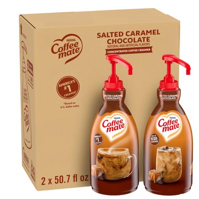 Coffee Mate Liquid Coffee Creamer Concentrate - Coffee Creamer with Pump in Salted Caramel Chocolate Flavour - Coffee Whitener - No Refrigeration Required, 1.5 Litre