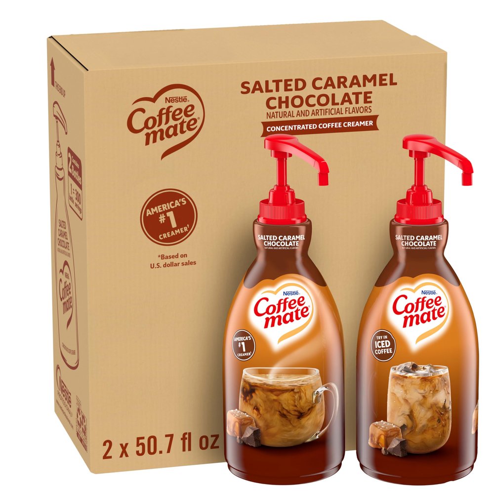 Coffee Mate Liquid Coffee Creamer Concentrate - Coffee Creamer with Pump in Salted Caramel Chocolate Flavour - Coffee Whitener - No Refrigeration Required, 1.5 Litre