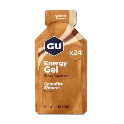 GU Original Energy Gels, Campfire S'mores 24 Pack - 100 Calorie Energy Gel with Carbohydrates, BCAAs and Electrolytes - Pre-Workout Fuel for Running, Cycling, Triathlon and Endurance Sports
