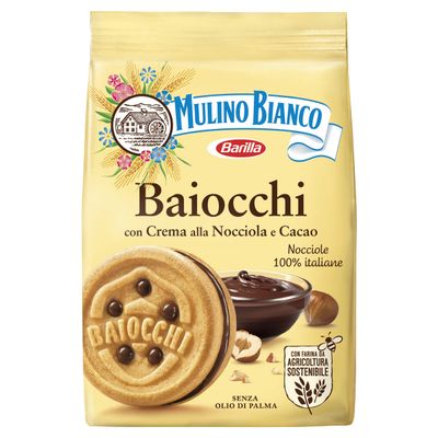 Barilla Mulino Bianco Baiocchi Biscuits, Hazelnut and chocolate filled biscuits, Pack of 10 x 260g