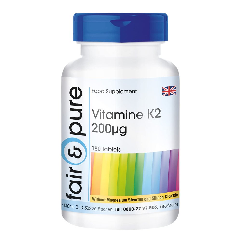 Fair & Pure - Vitamin K2 200mcg, Vegan, high dose Natural menaquinone MK-7, MK7, Without Magnesium Stearate, 180 Vitamin K2 Tablets