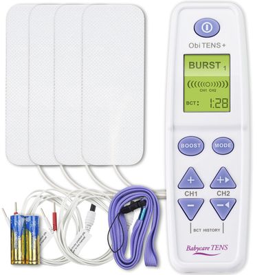 Babycare TENS OBI TENS Plus, Maternity TENS Machine for Pain Relief During Labour & Childbirth | 2 Programmes | Integrated Boost Button | Contraction Timer | 4 Large Pads