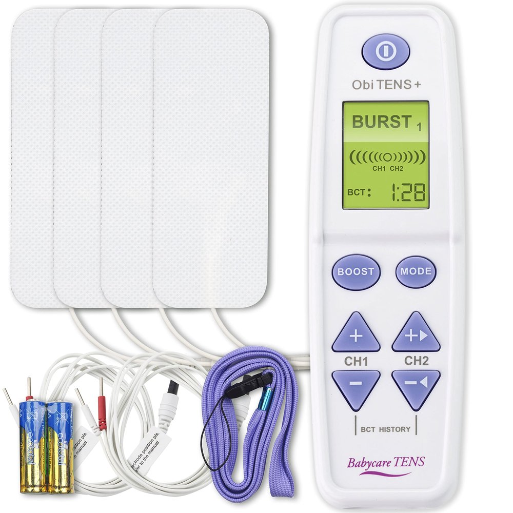 Babycare TENS OBI TENS Plus, Maternity TENS Machine for Pain Relief During Labour & Childbirth | 2 Programmes | Integrated Boost Button | Contraction Timer | 4 Large Pads
