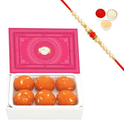 Ghasitaram Gifts Rakhi Gifts for Brothers Sugarfree Motichoor Ladoo Box 200 GMS with Beads Rakhi