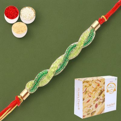 Ghasitaram Gifts Rakhi for Brother Rakhis Online - 0057 Never Leave me Rakhi with 400 GMS of Soan Papdi