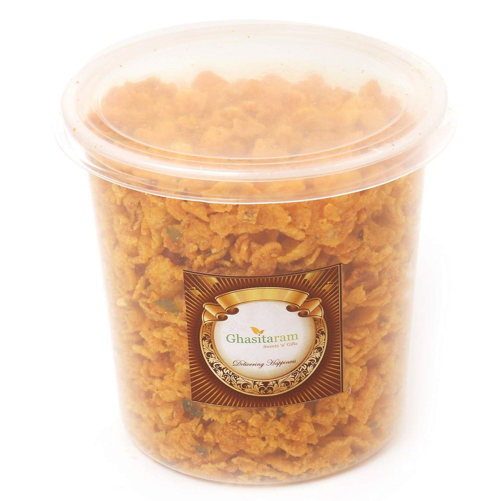 Ghasitaram Gifts Rakhi Gifts for Brothers Ghasitarams Corn Chiwda 400 GMS with Rudraksh Rakhi