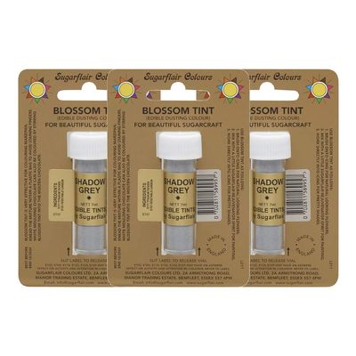 3 x Sugarflair Shadow Grey Edible Blossom Tint Food Colour Colouring Dust Powder