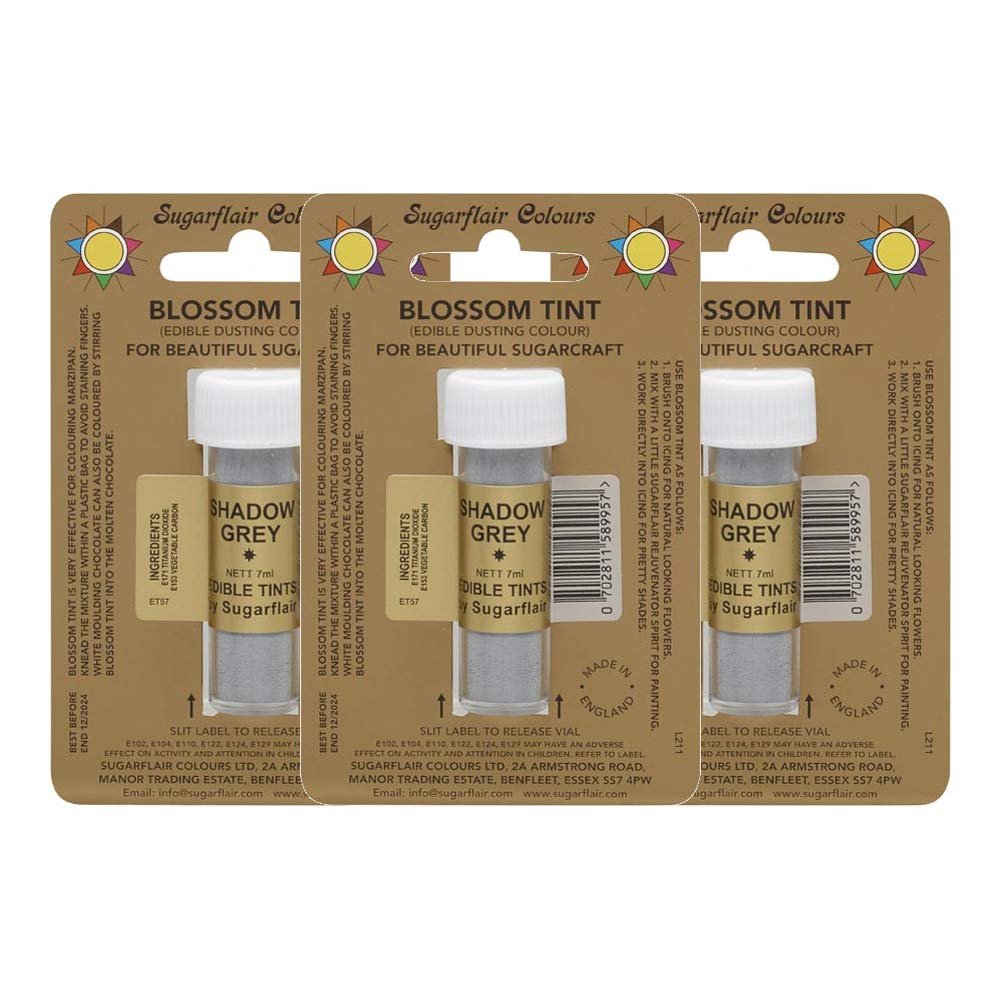 3 x Sugarflair Shadow Grey Edible Blossom Tint Food Colour Colouring Dust Powder