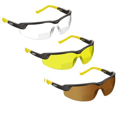 3 x voltX GT ADJUSTABLE Bifocal Reading Safety Glasses (CLEAR, YELLOW & BROWN Lens +2.0) UKCA & CE EN166FT Certified, Anti fog coated UV400 Lens, Scratch resistant, Tilt and length adjustable earstems