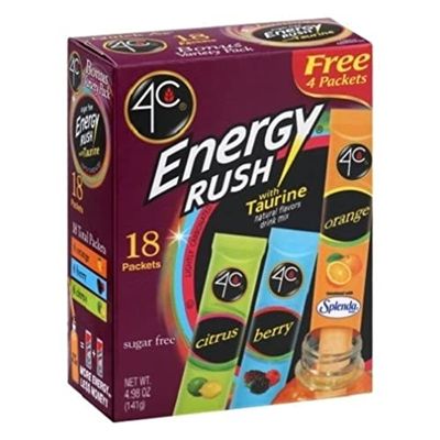 4C Lightly Carbonated Energy Rush With Taurine Variety Pack Sugarfree Drink Mix 18 Sachets 141.3g