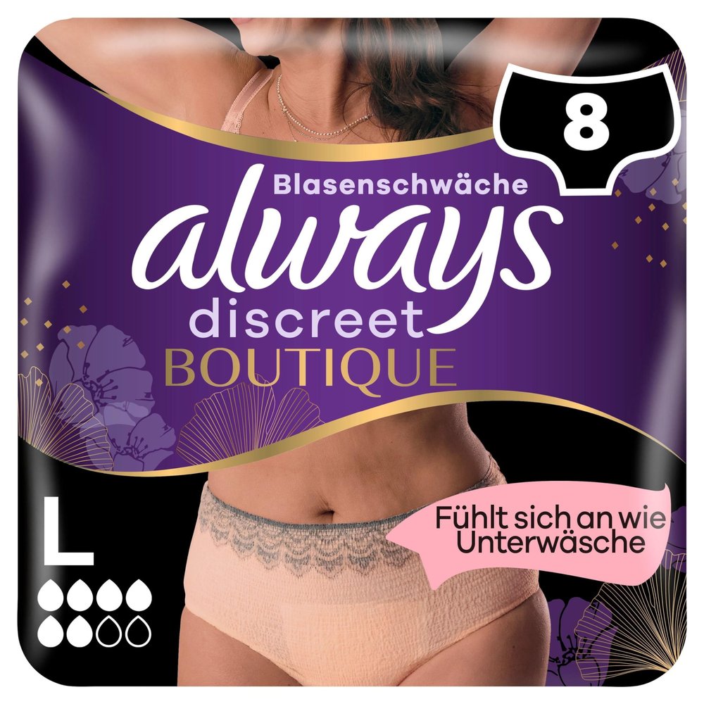 Always Discreet Boutique Underwear Incontinence Pants, Large, 8 Underwear