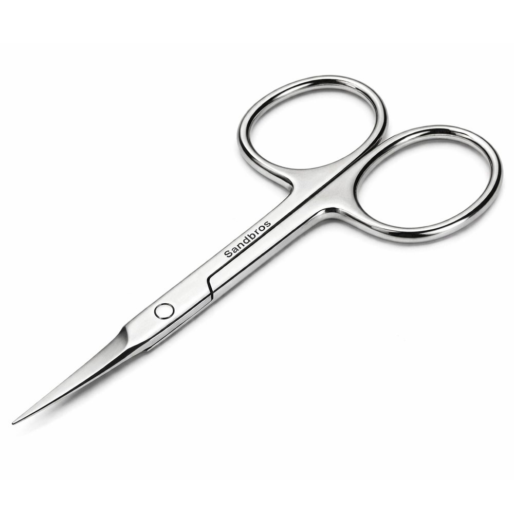 SANDBROS Curved Facial Hair Scissors - Eyebrow Trimmer - Grooming Scissors for Eyebrow Shaping, Ear, Nose, Nostril Hair and Mustache Trimming for Men and Women (Stainless Steel) (S114 4")