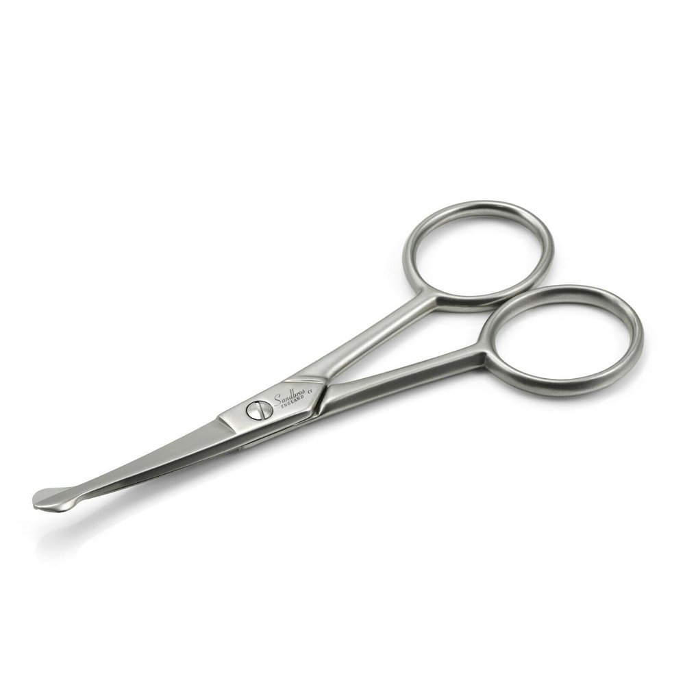 Sandbros Facial Hair Scissors Eyebrow Trimmer Grooming Scissors for Eyebrow Shaping Ear Nose Nostril Hair and Mustache Trimming for Men and Women Stainless Steel Probe Curved 4.5 Inch